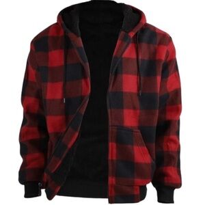 🆕 SPORTSWEAR SHERPA Zip Up Fleece Flannel Sweatshirt Heavy Lined Hooded NWT $90